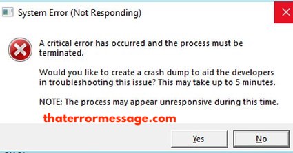 Critical Error Has Occurred And The Process Must Be Terminated