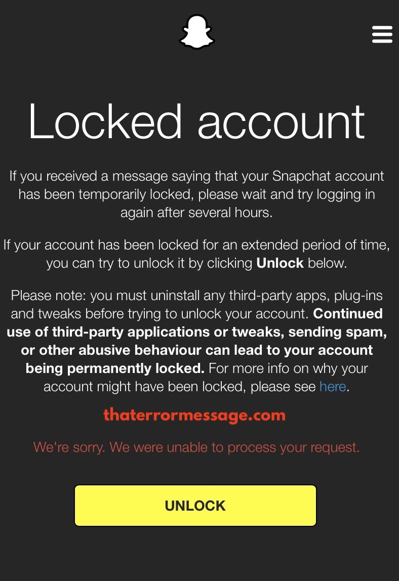 Snapchat Account Locked Unable To Process Your Request