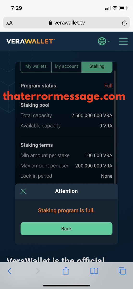 Staking Program Is Full Verawallet