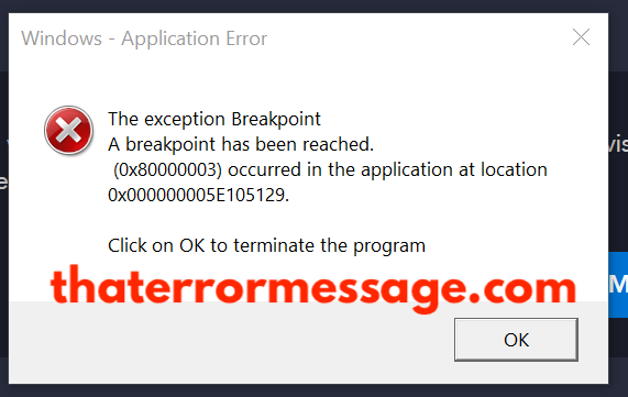 Exception Breakpoint Error