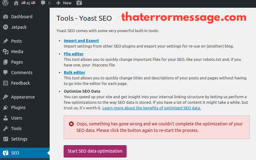 Something Has Gone Wrong Couldnt Complete Optimization Of Your Seo Data Yoast