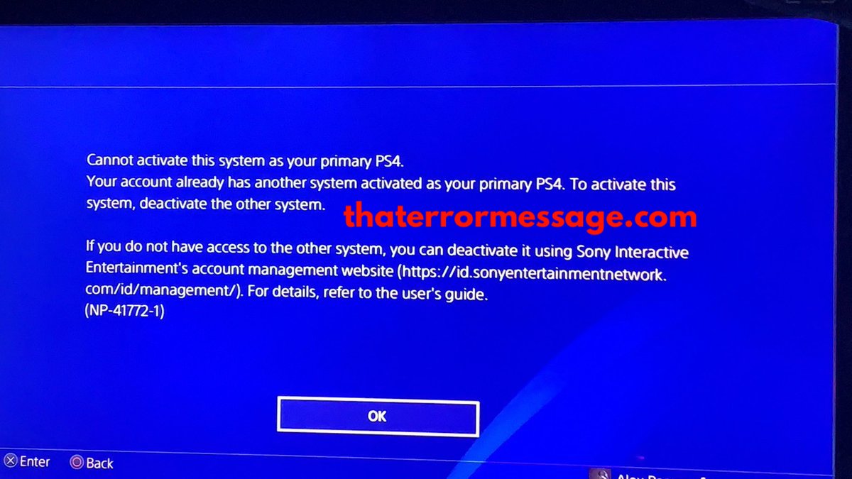 Cannot Activate This System As Your Primary Ps4