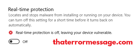 Real Time Protection Is Off Leaving Your Device Vulnerable