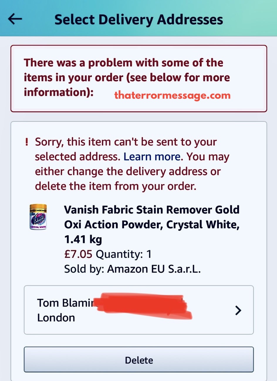 Sorry This Item Cant Be Sent To Your Selected Address