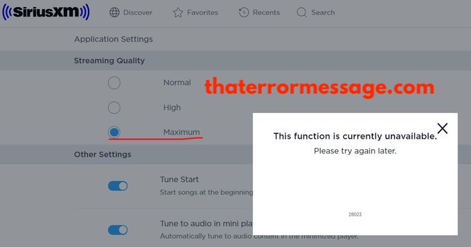 Function Is Currently Unavailable Sirius Xm