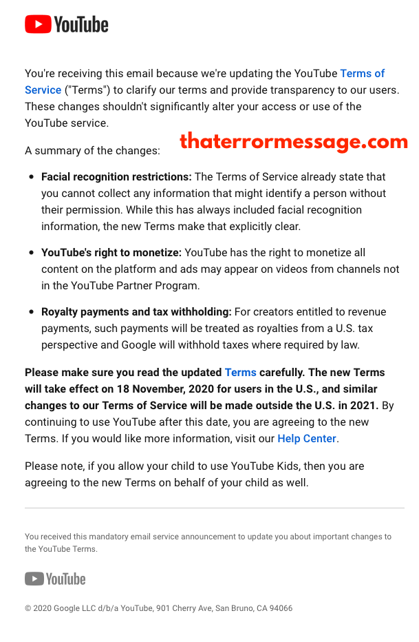 Youtube Service Changes November 2020