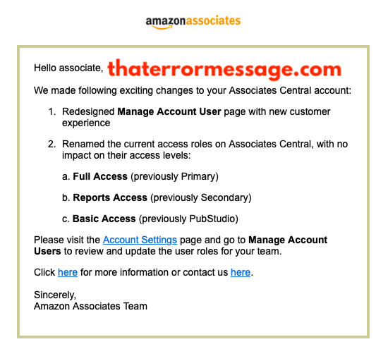 Amazon Associates Role Based Access