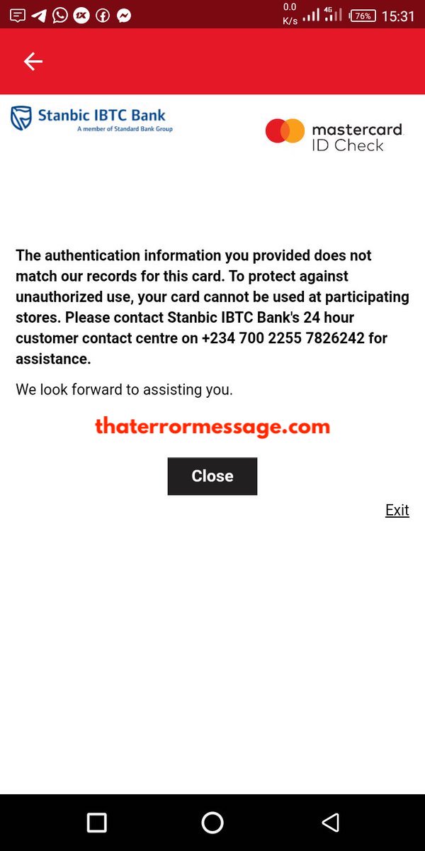 Authentication Information You Provided Does Not Match Stanbic Ibtc Bank