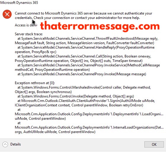 Cannot Connect To Microsoft Dynamics 365 Server Because We Cannot Authenticate Your Credentials