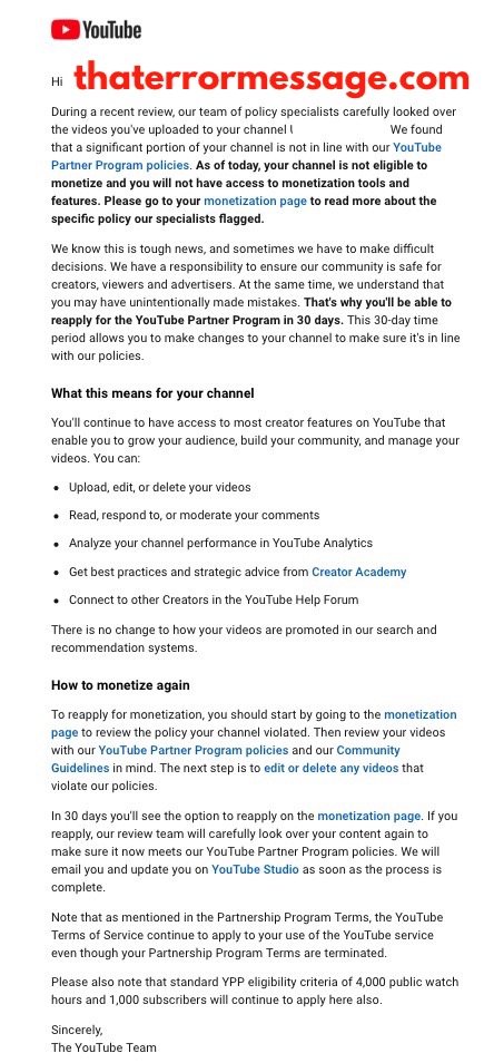 Your Channel Is No Longer Eligible To Monetize Youtube
