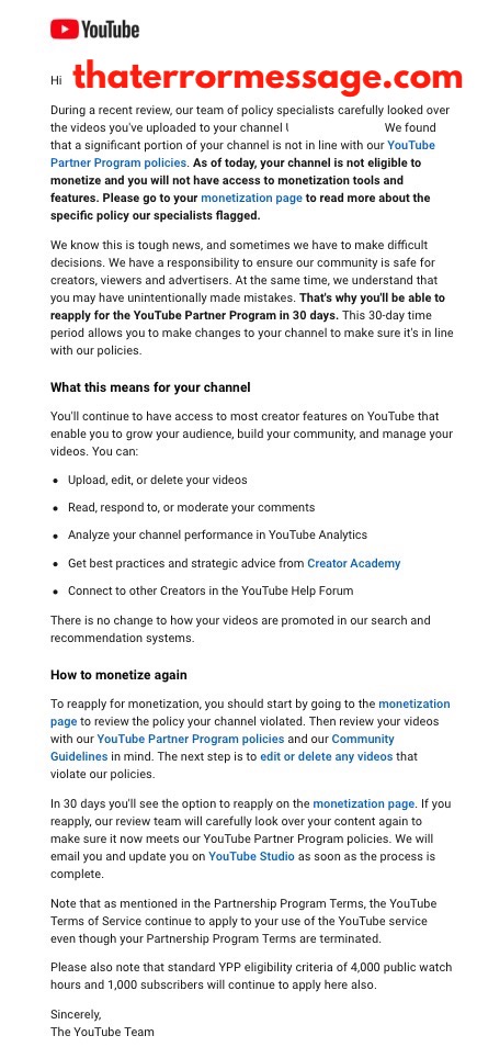 Your Channel Is No Longer Eligible To Monetize Youtube
