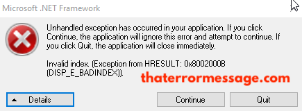 Invalid Index Hresult Disp 0x8002000b