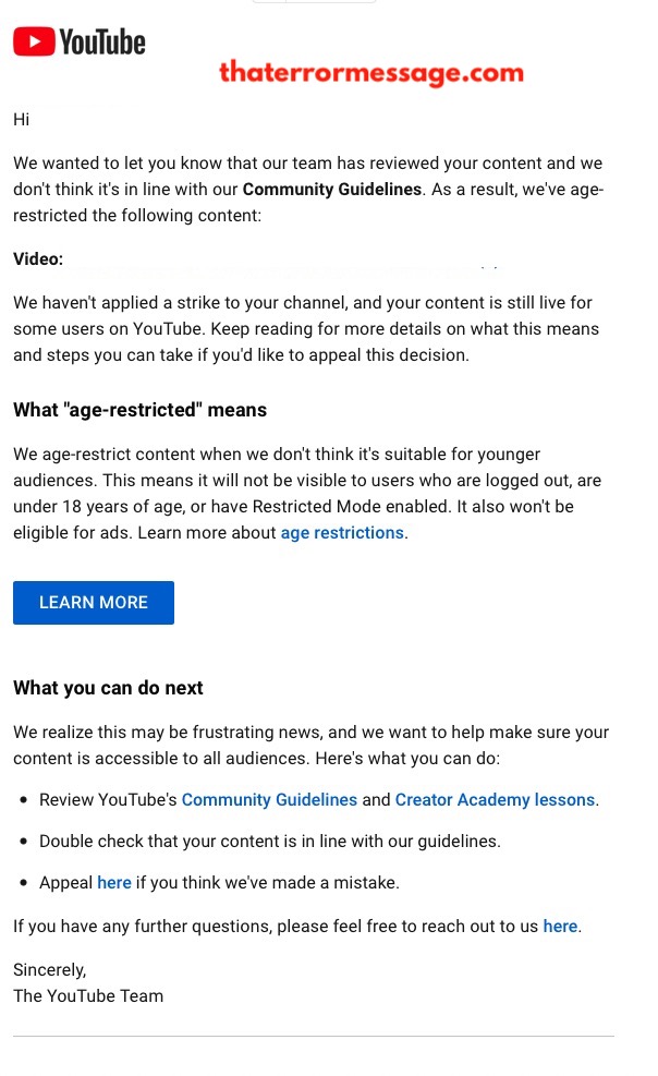 We Restricted Your Content Youtube