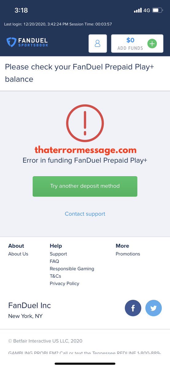Error Funding Fanduel Prepaid Play