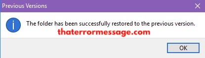 Folder Has Been Successfully Restored To The Previous Version
