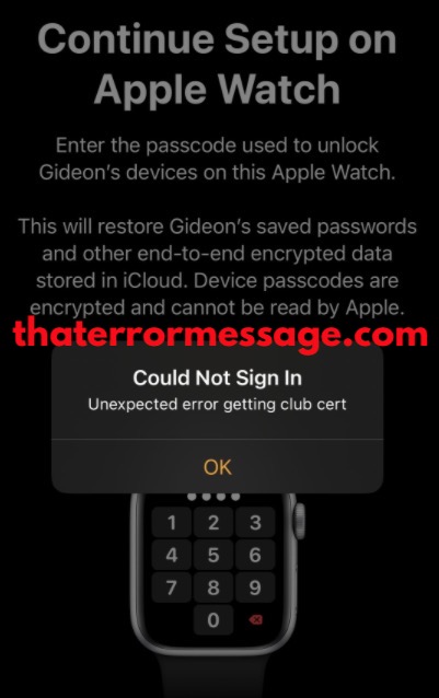 Unexpected Error Getting Club Cert Apple Watch