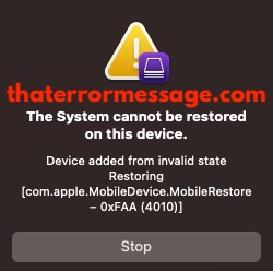 System Cannot Be Restore On This Device 0xfaa 4010