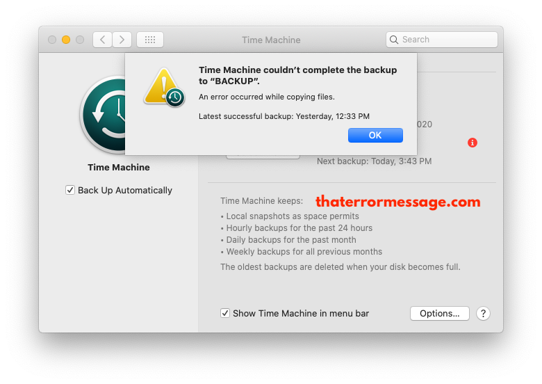 Time Machine An Error Occurred While Copying Files