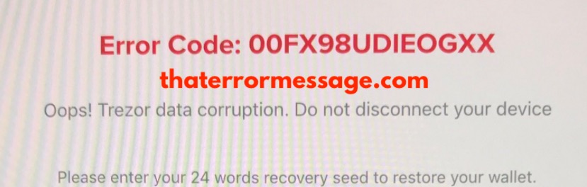 Trezor Data Corruption Error Code 00fx98udieogxx