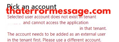 Selected User Account Does Not Exist In Tenant