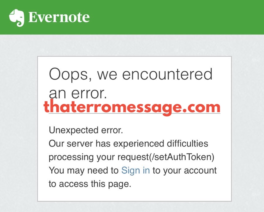 Unexpected Error Evernote