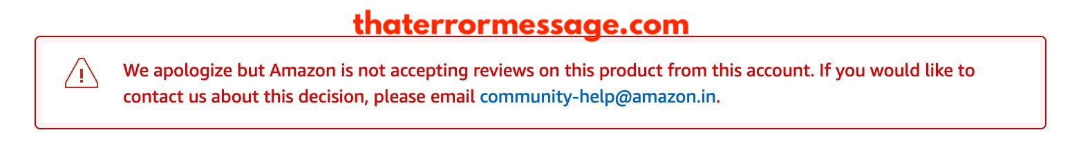 Amazon Is Not Accepting Reviews On This Product From This Account
