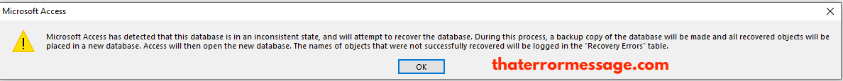 Microsoft Access Has Detected That This Database Is In An Inconsistent State