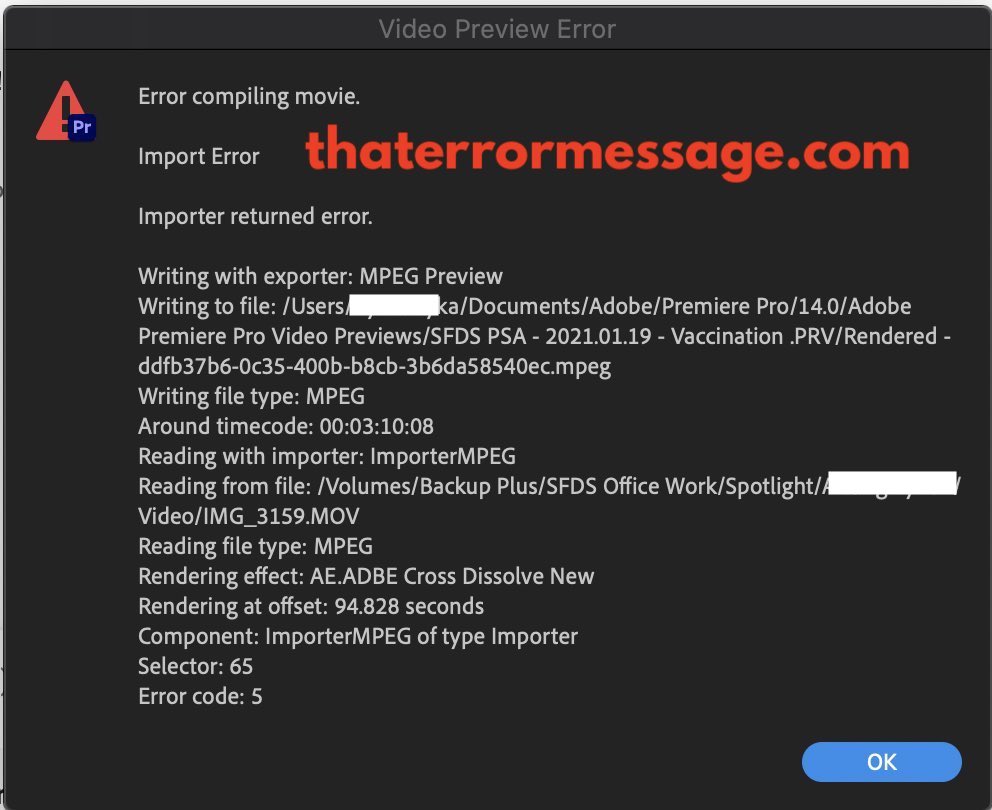 Error Compiling Movie Adobe Premiere Pro