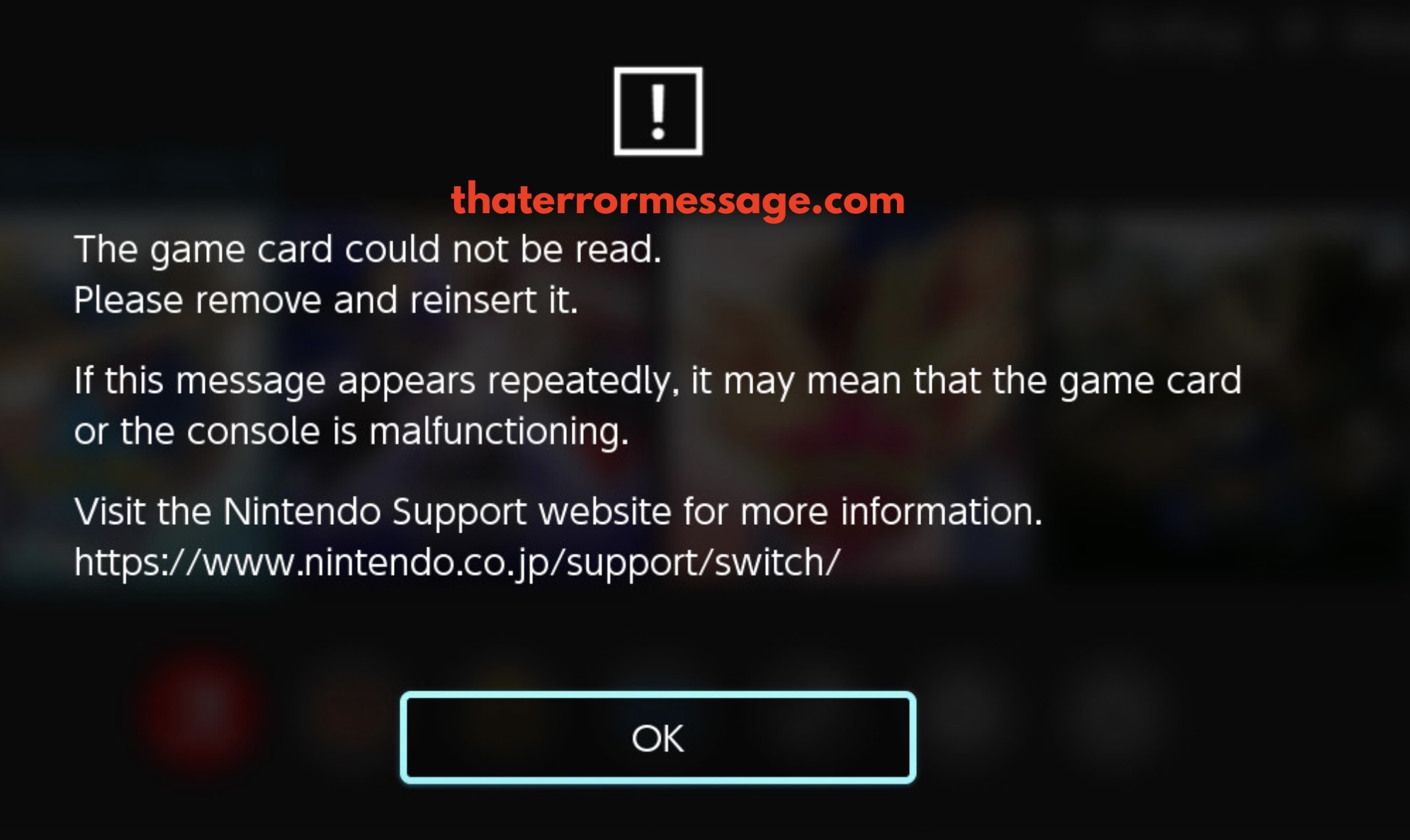 The game card could be read Switch) - Error Messages