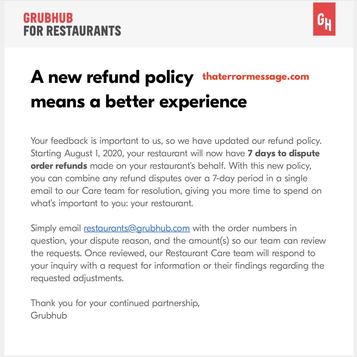 Grubhub Refund 7 Days