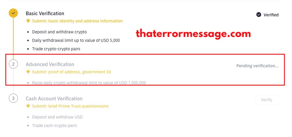 Advanced Verification Pending Verification Binance