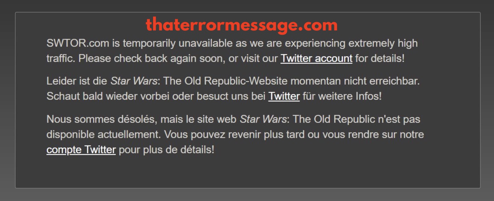 Swtor Is Temporarily Unavailable
