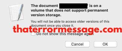The Document Is On A Volume That Does Not Support Permanent Version Storage Text Edit