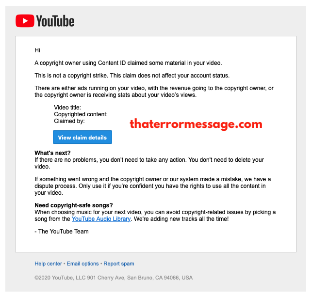 Youtube Copyright Claim Email