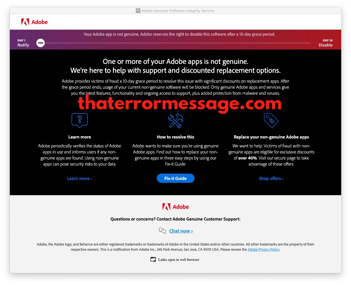 Your Adobe App Is Not Genuine