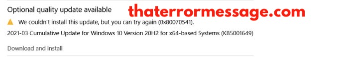 Windows Couldnt Install Update 0x80070541
