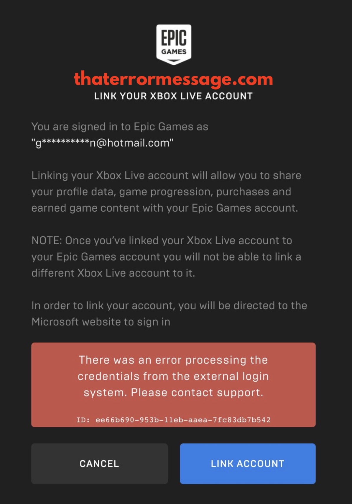 Link Your Xbox Live Account Epic Games Error Processing Credentials