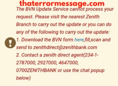 The Bvn Update Service Cannot Process Your Request Zenith Bank