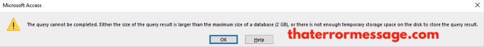 Size Of Query Result Is Larger Than The Maximum Size Of A Database Microsoft Access