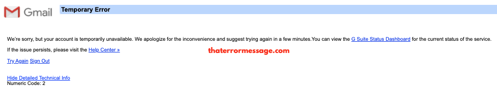 Gmail Temporary Error Numeric Code 2