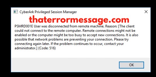 Psm Error Code 516 Client Could Not Connect