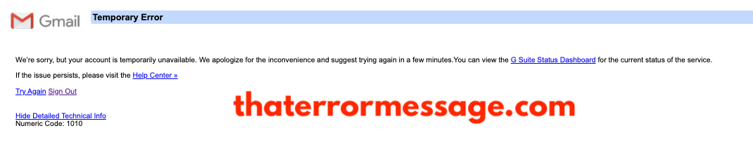 Gmail Numeric Error 1010