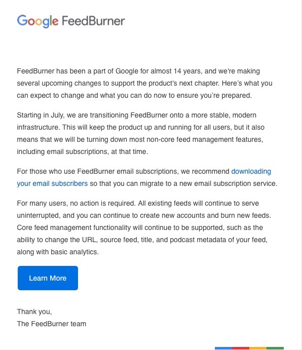 Upcoming Changes To Feedburner