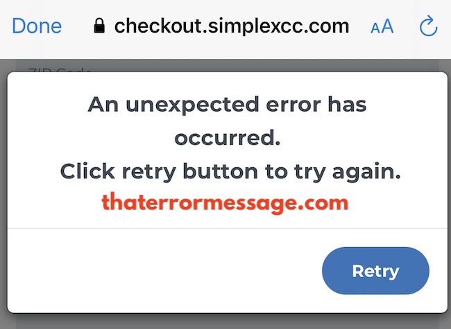 Unexpected Error Has Occurred Checkout Simplexcc