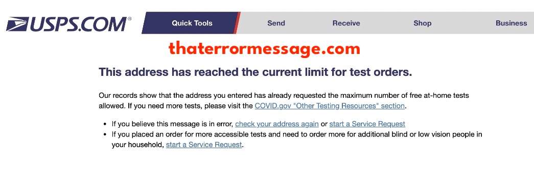 Address Has Reached The Current Limit For Test Orders Usps