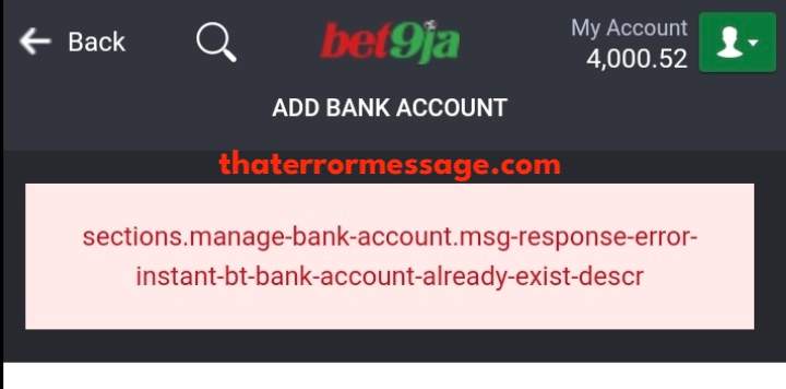 Sections Manage Bank Account Response Error Bet9ja