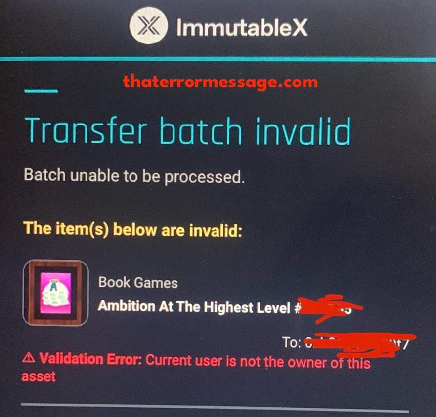 Validation Error Current User Is Not The Owner Of This Asset Immutablex