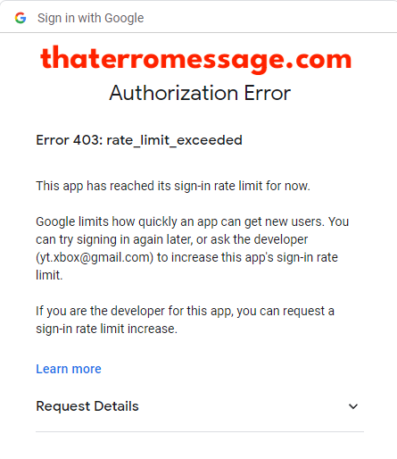 Error 403 Rate Limit Reached Google Sign In