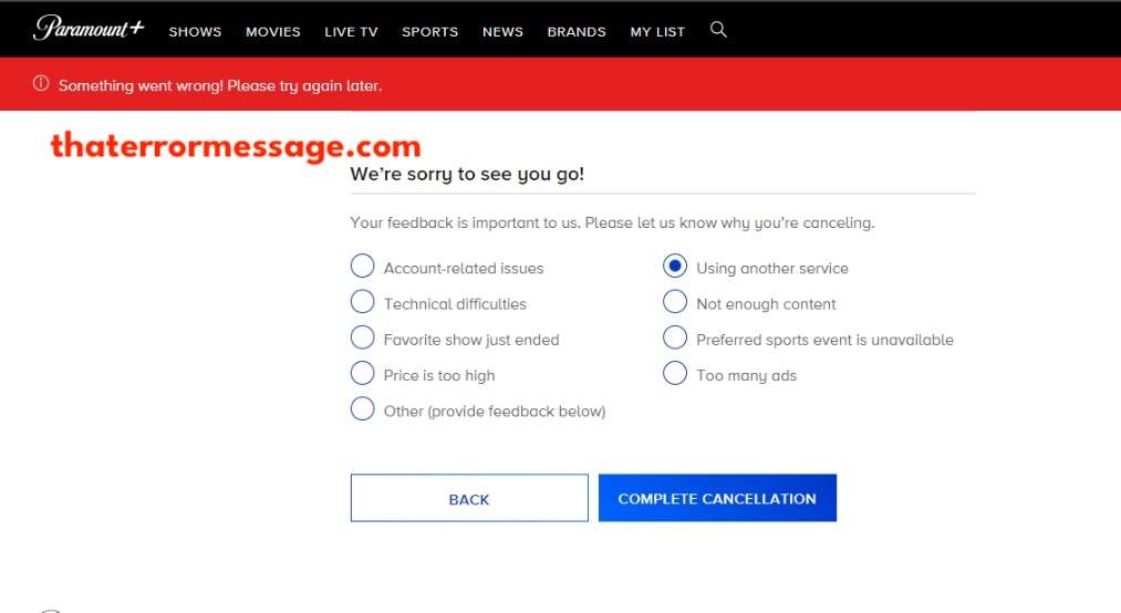 Cancel Subscription Something Went Wrong Paramount Plus