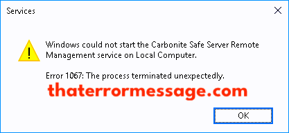 The Process Terminated Unexpectedly Error 1067 Windows